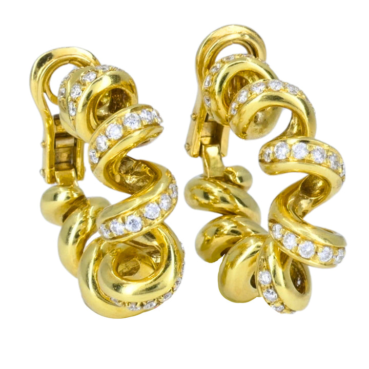 Vintage Boucheron Paris 18k Yellow Gold Hoop Earrings Diamond