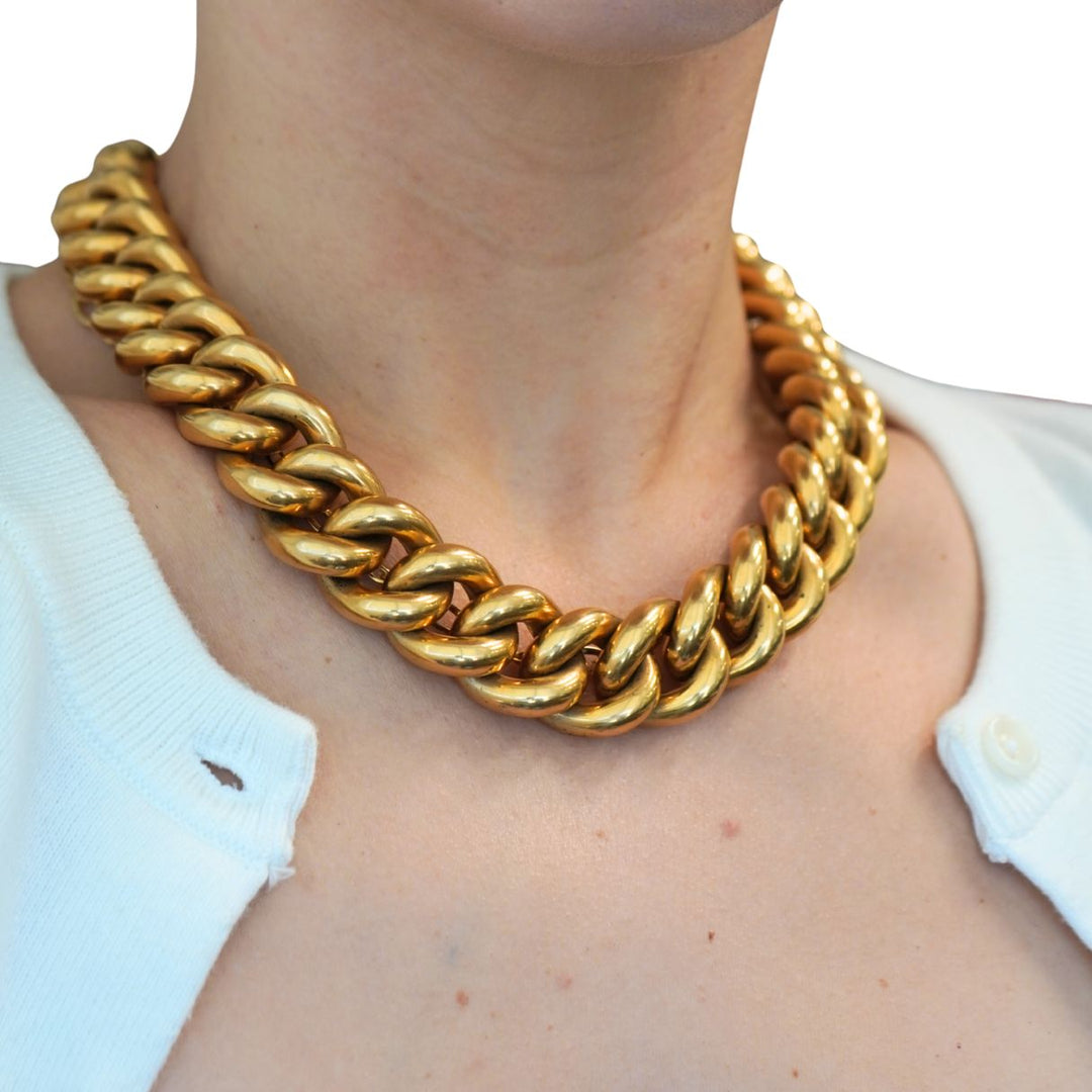 Vintage Italian 14k Yellow Gold Chunky Hollow Curb Link Necklace