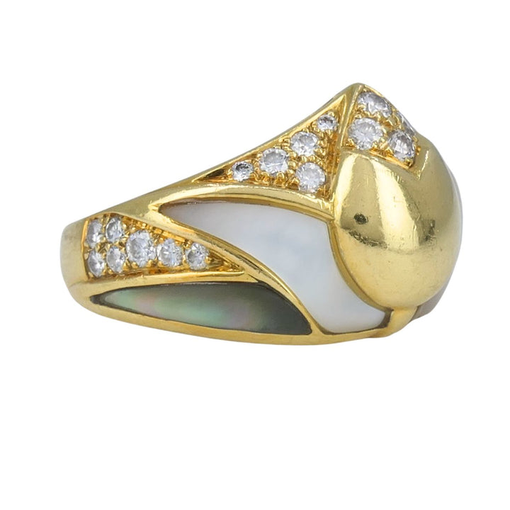 Vintage Bvlgari 18k Gold Diamond Mother of Pearl Ring