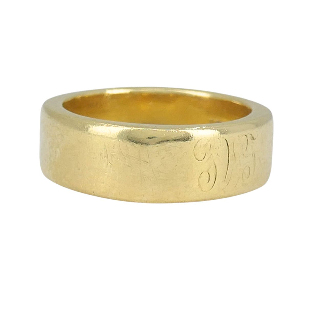 Vintage Cartier 18k Yellow Gold Wide Band Ring with Engraved Monogram