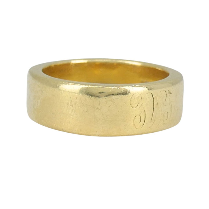 Vintage Cartier 18k Yellow Gold Wide Band Ring with Engraved Monogram