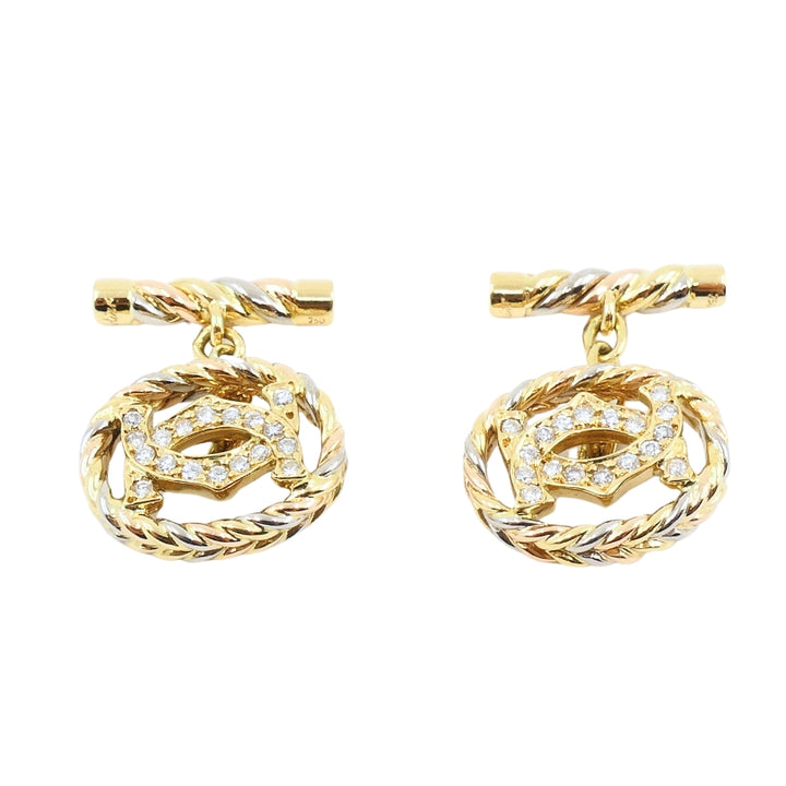 Cartier C de Cartier Diamond Cufflinks Tri-Tone 18k Gold