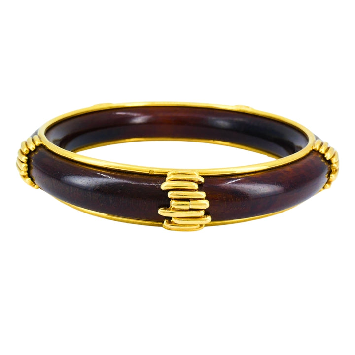 Vintage Van Cleef & Arpels 18k Gold Wood Bangle Bracelet Estate Jewelry