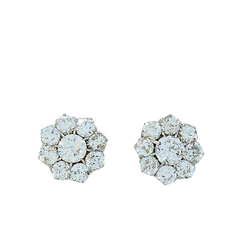 Vintage 14k White Gold Diamond Cluster Stud Earrings Round Cut