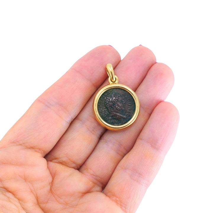 Bvlgari Monete Ancient Roman Coin Pendant 18k Gold, Caracalla AD 211-217