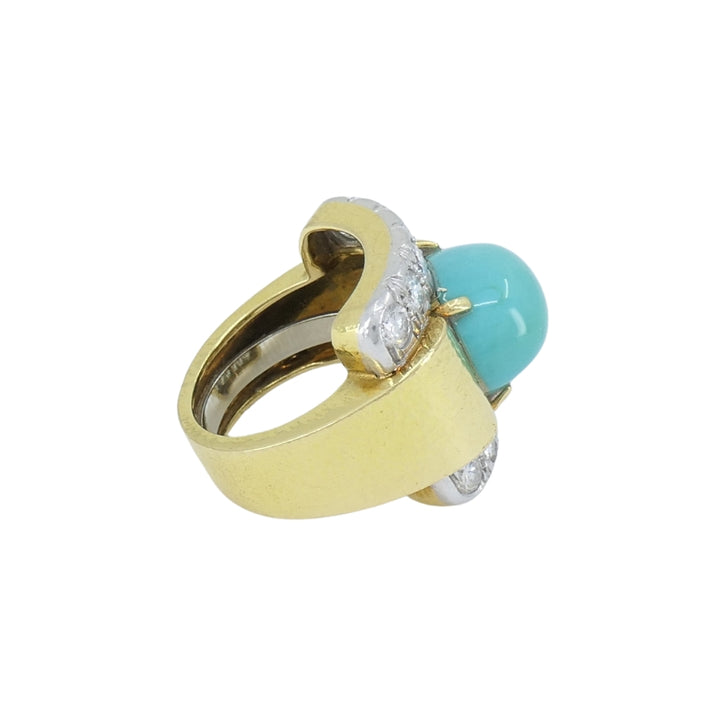 Vintage David Webb 18k Gold Diamond Turquoise Cocktail Ring