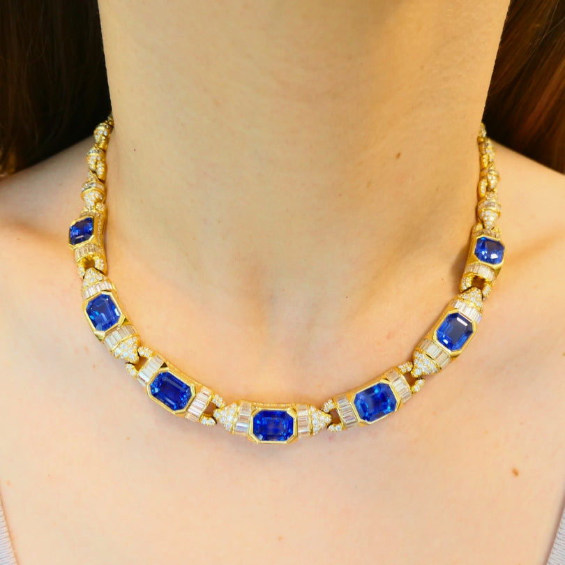 Bvlgari Bulgari 18k Gold Necklace Diamonds Sri Lanka Sapphires No Heat 39.77 Carats GRS Report