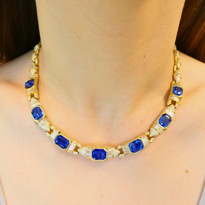 Bvlgari Bulgari 18k Gold Necklace Diamonds Sri Lanka Sapphires No Heat 39.77 Carats GRS Report