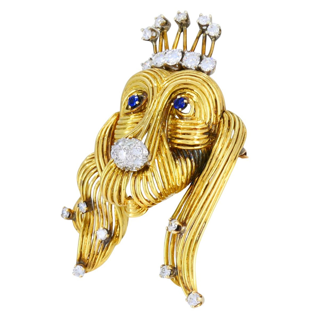 Vintage Tiffany & Co. 18k Gold Sapphire and Diamond Dog Brooch