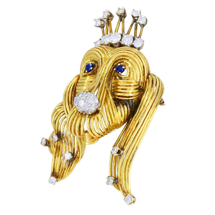 Vintage Tiffany & Co. 18k Gold Sapphire and Diamond Dog Brooch