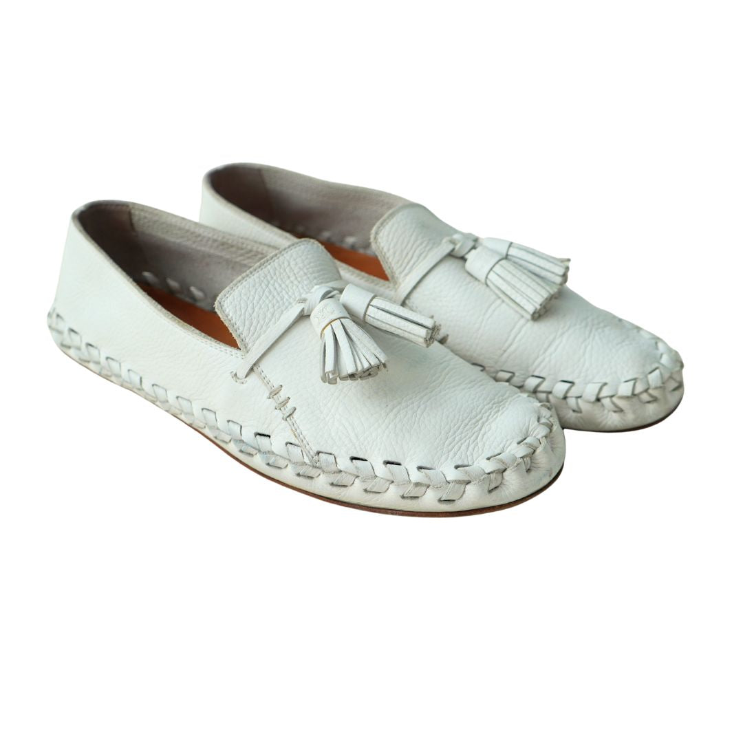 Celine White Leather Tassel Loafers sz 9.5