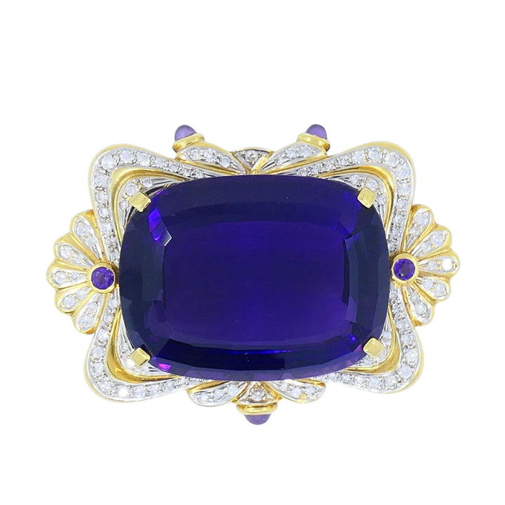 Vintage 18k Two-tone Gold Siberian Amethyst Diamond Pin Brooch