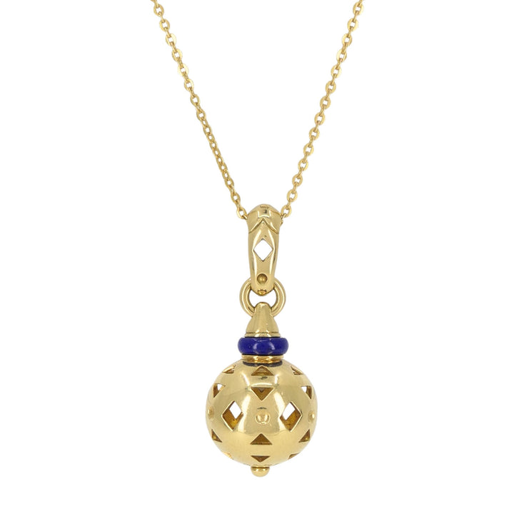Vintage Bvlgari 18k Gold Lapis Lazuli Openwork Pendant Bulgari Chain Necklace