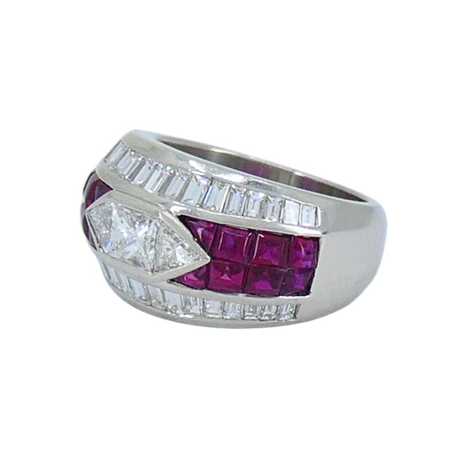 1960s Ruby Diamond Platinum Dome Ring 6.5