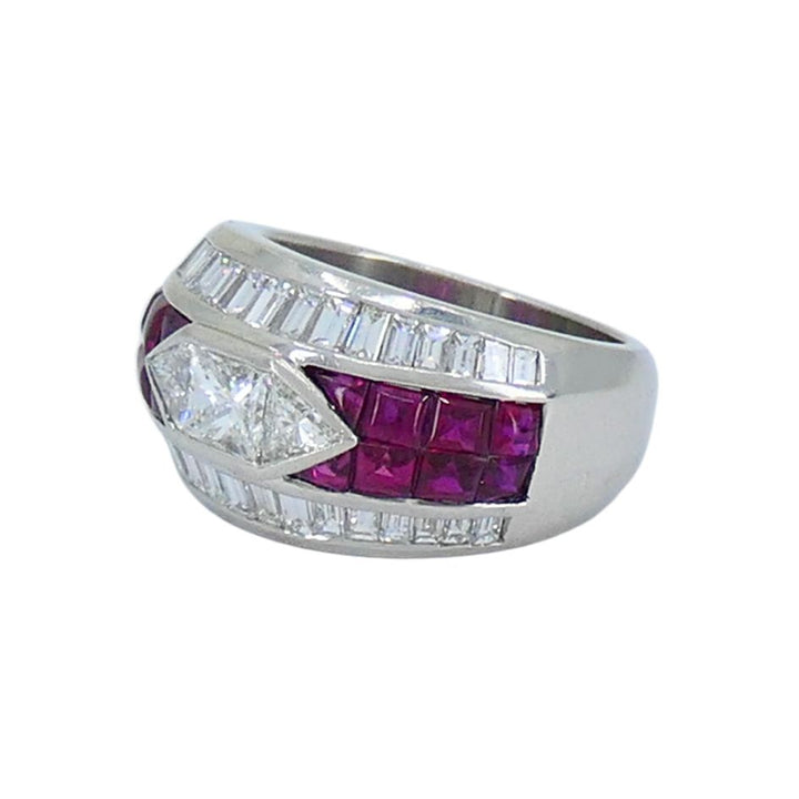 1960s Ruby Diamond Platinum Dome Ring 6.5