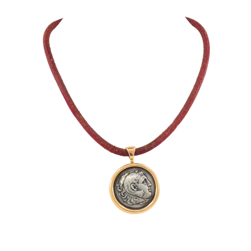 Bvlgari Bulgari Monete Necklace Ancient Roman Coin Gold Leather Cord