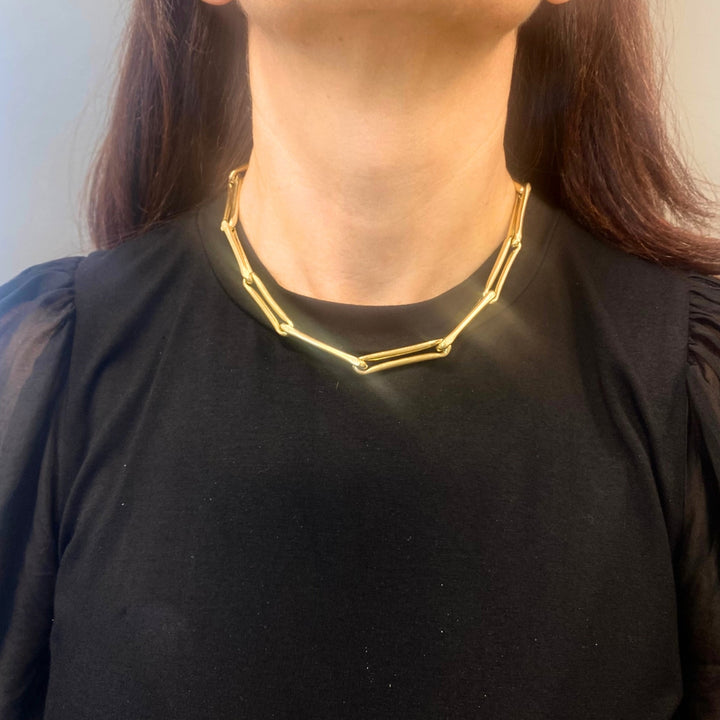 14k Gold Italian Elongated Bar Link Chain Necklace