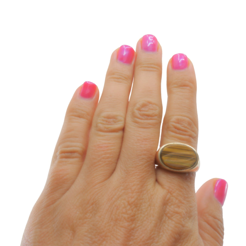 Vintage Tiger’s Eye Oval Ring 10k Gold