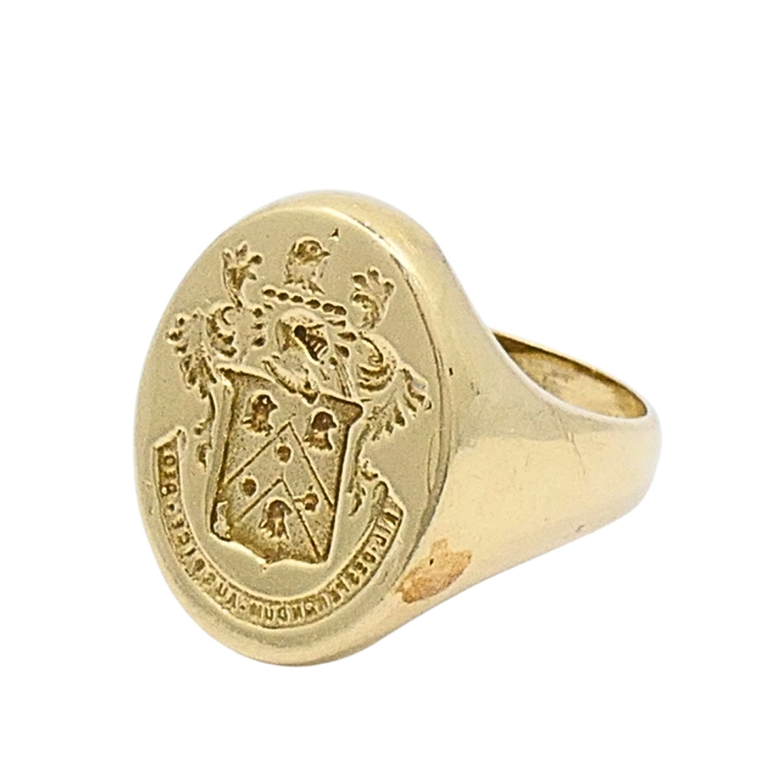 Vintage 14k Gold Signet Ring Coat of Arms Family Crest Seal Ring