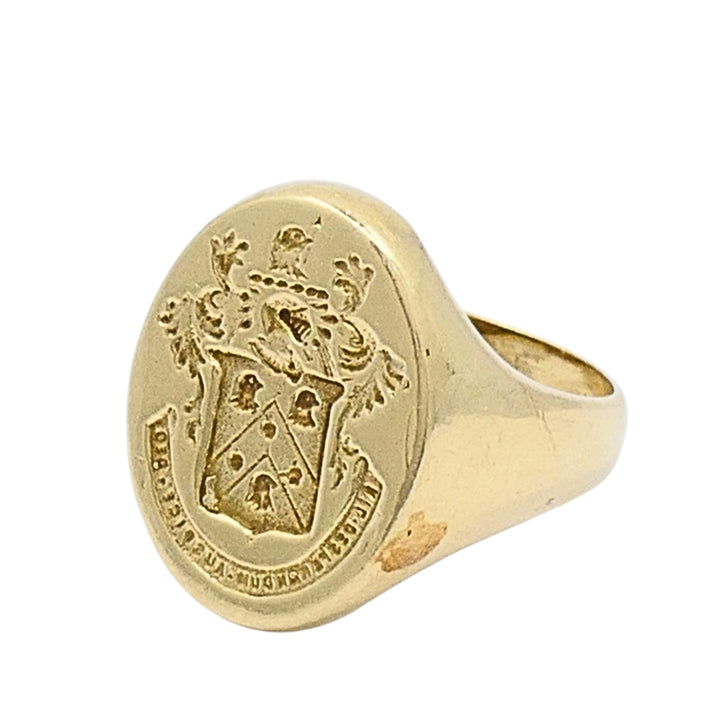 Vintage 14k Gold Signet Ring Coat of Arms Family Crest Seal Ring
