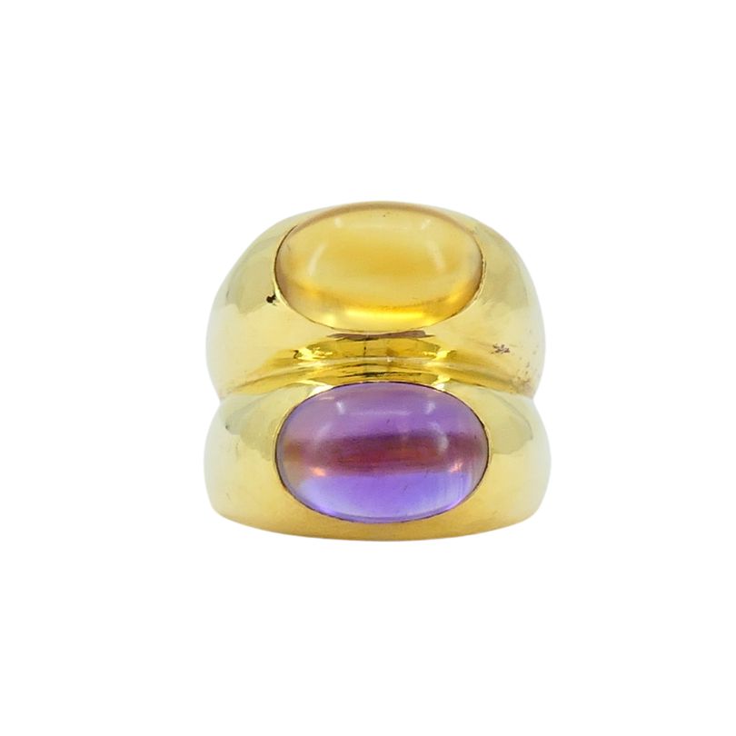 Vintage Bulgari Doppio 18k Gold Amethyst Citrine Ring