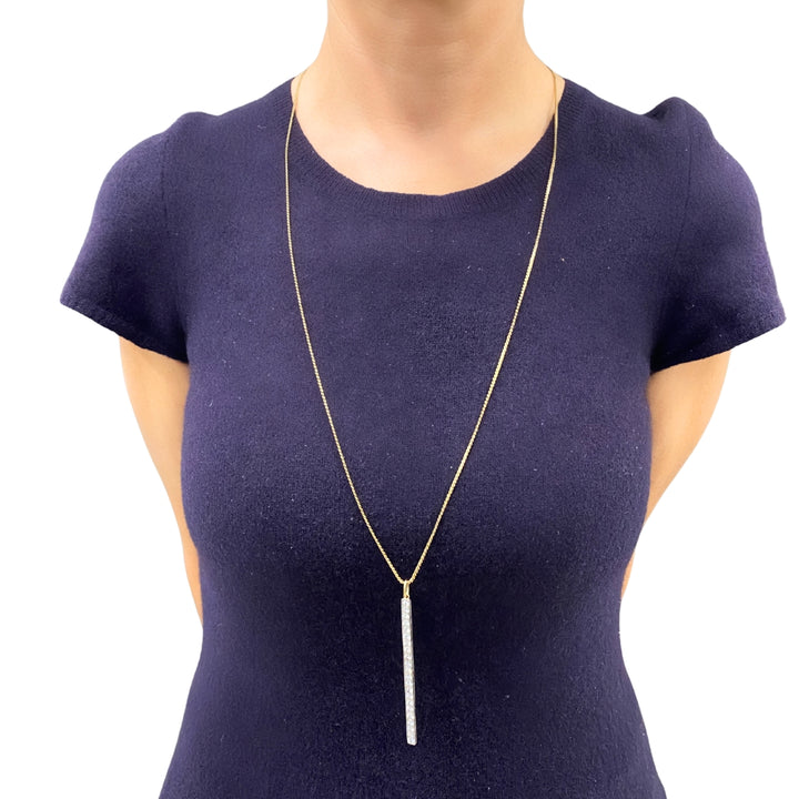 Platinum Diamond Bar Pendant 18k Gold Chain Necklace