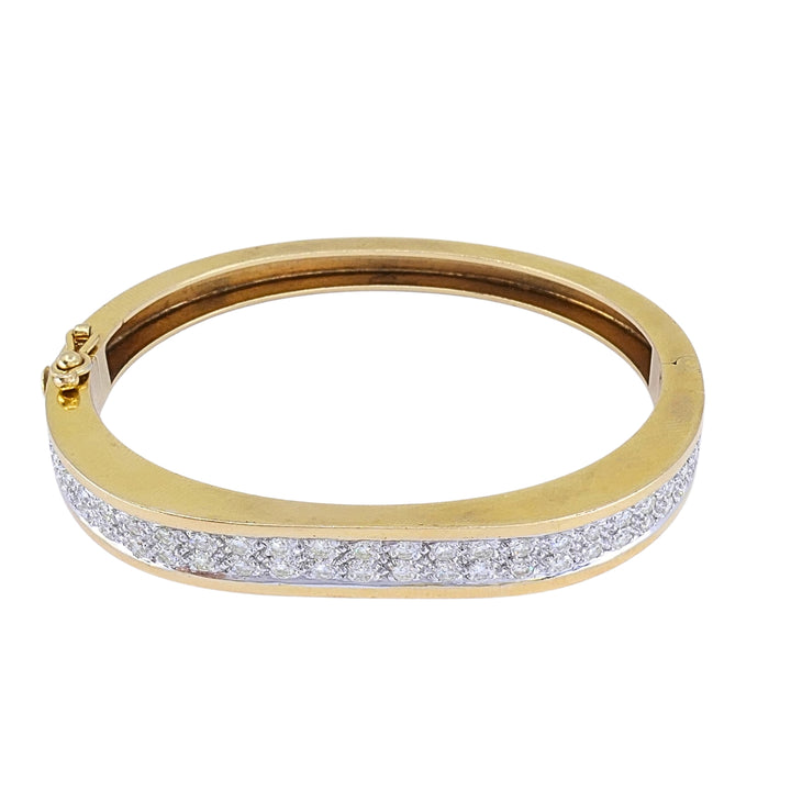 Vintage 14k  Gold Diamond Bangle Bracelet, Hinged Oval Design