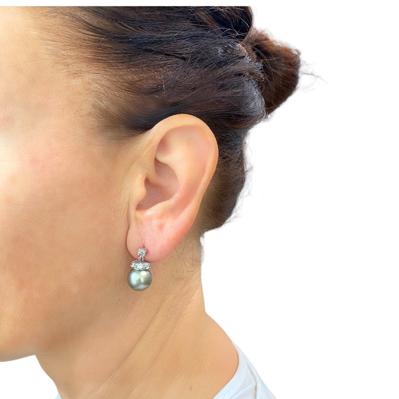 Tahitian Pearl Diamond 14k Gold Stud Earrings