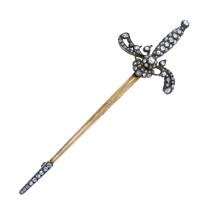 Antique 14k gold Silver Diamond Sword Brooch, circa 1900