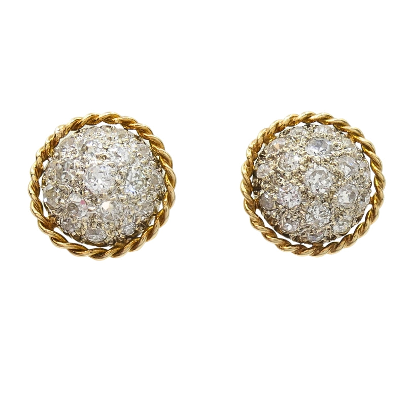 Vintage 14k Gold Stud Earrings Pave Diamond Rope Design