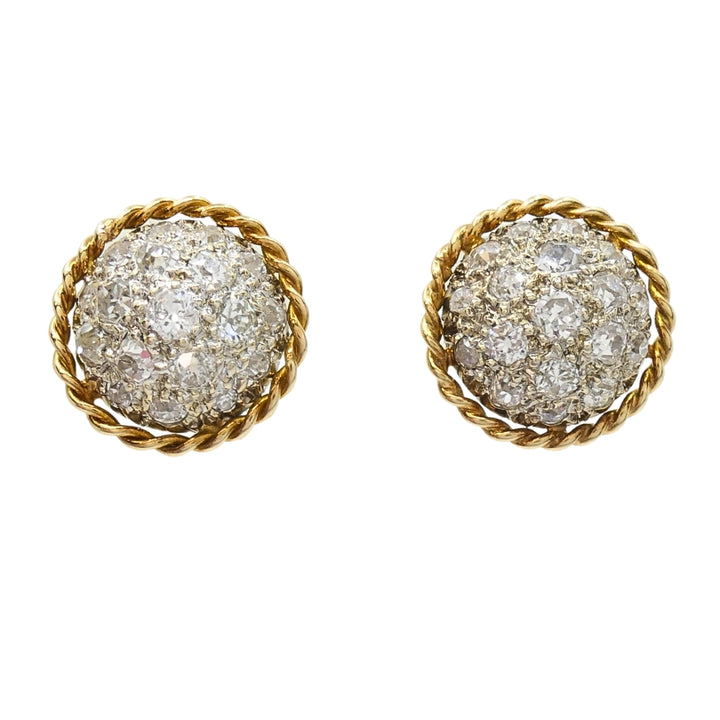 Vintage 14k Gold Stud Earrings Pave Diamond Rope Design