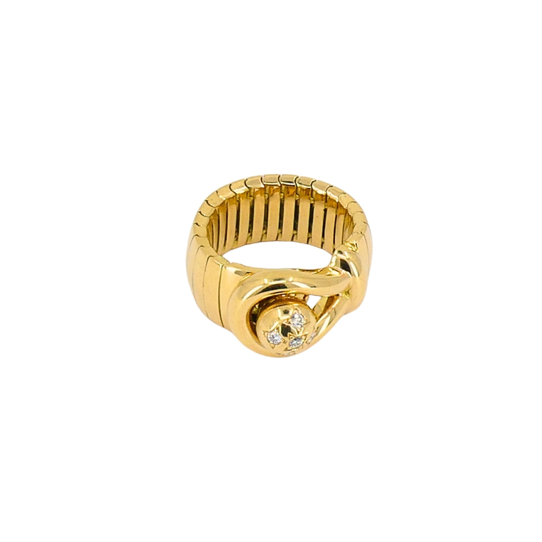 Vintage Chaumet Paris 18k Gold Buckle Ring Diamonds