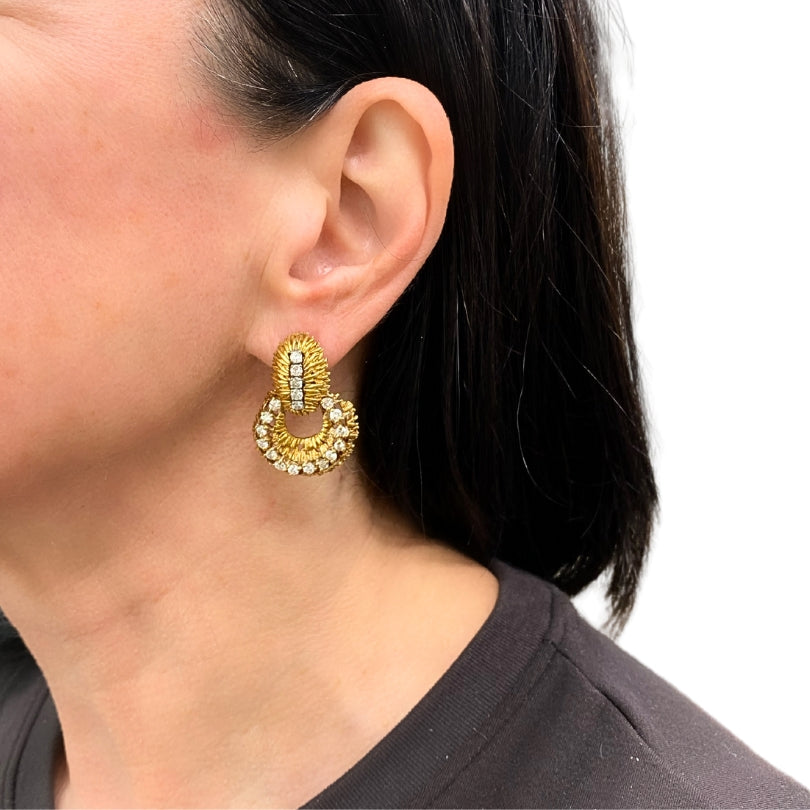 14k Gold  Diamond Door Knocker Earrings