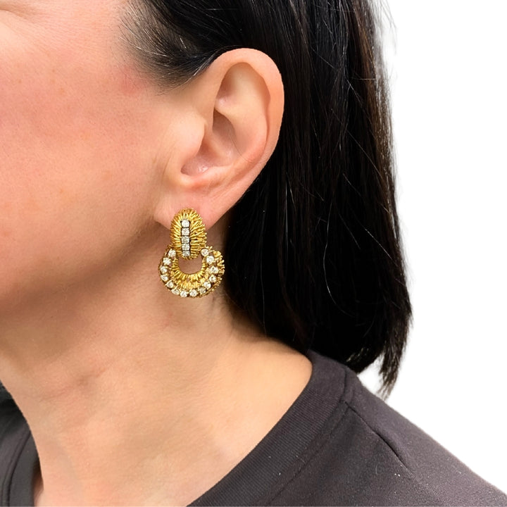 14k Gold  Diamond Door Knocker Earrings