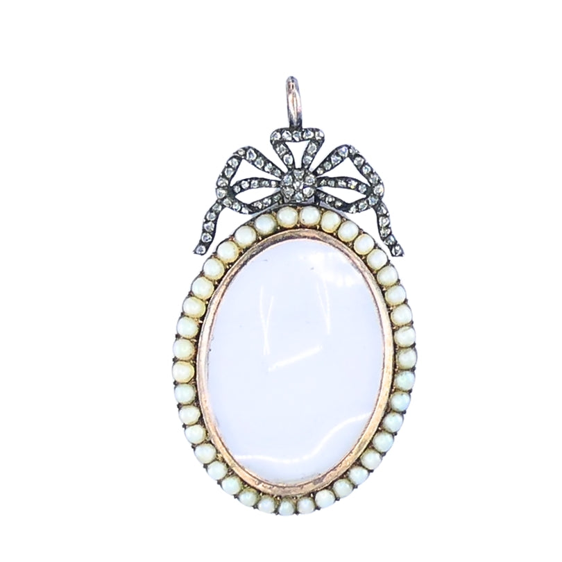Antique 10k Gold Pearl Locket Pendant Diamond Accent Original London Box