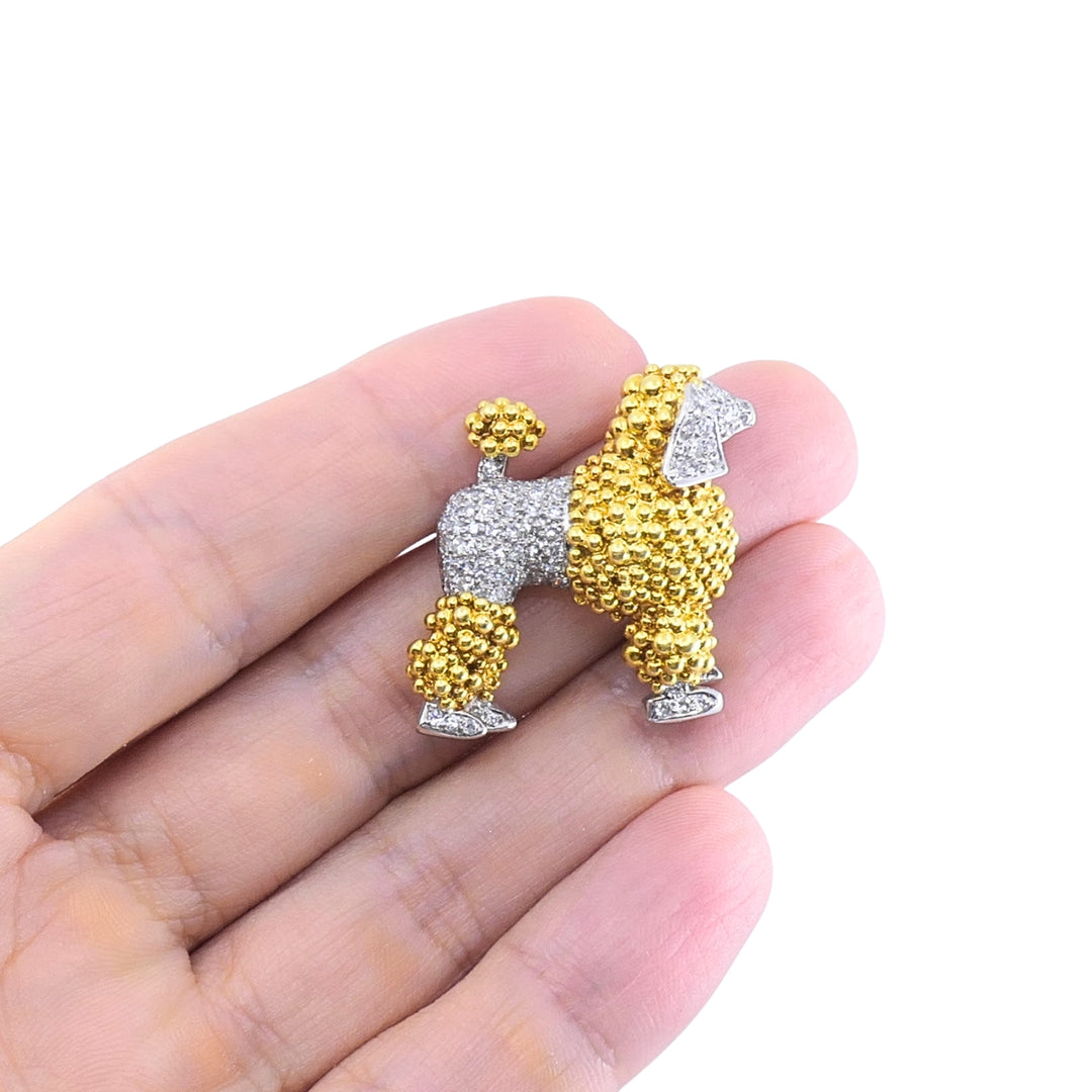 Vintage 18k Two-Tone Gold Pavé Diamond Poodle Brooch