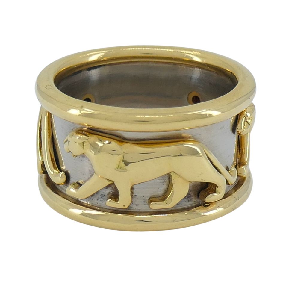 Vintage Panthère de Cartier 18k Gold Steel Ring