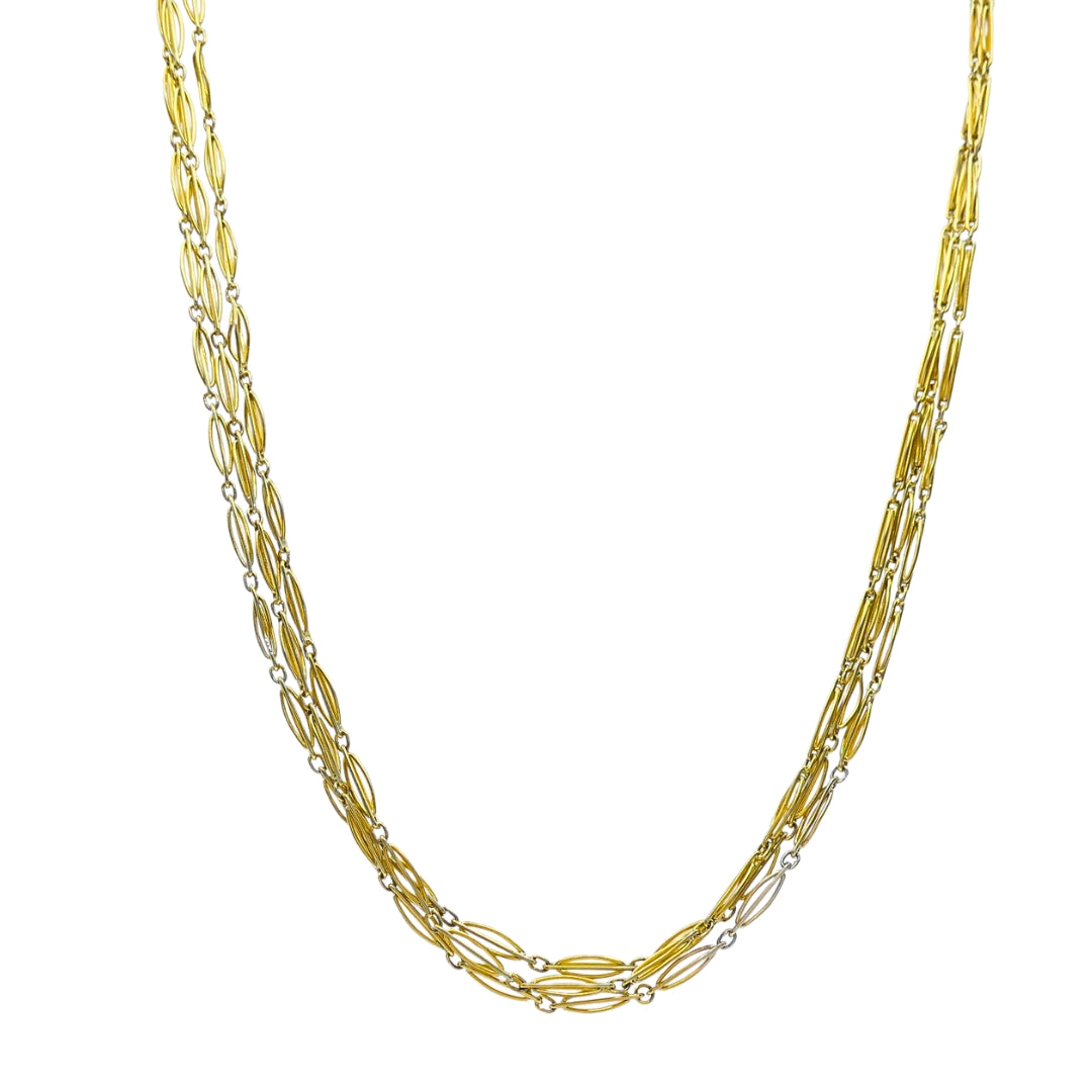 Victorian 9k Gold Navette Link Guard Chain Necklace
