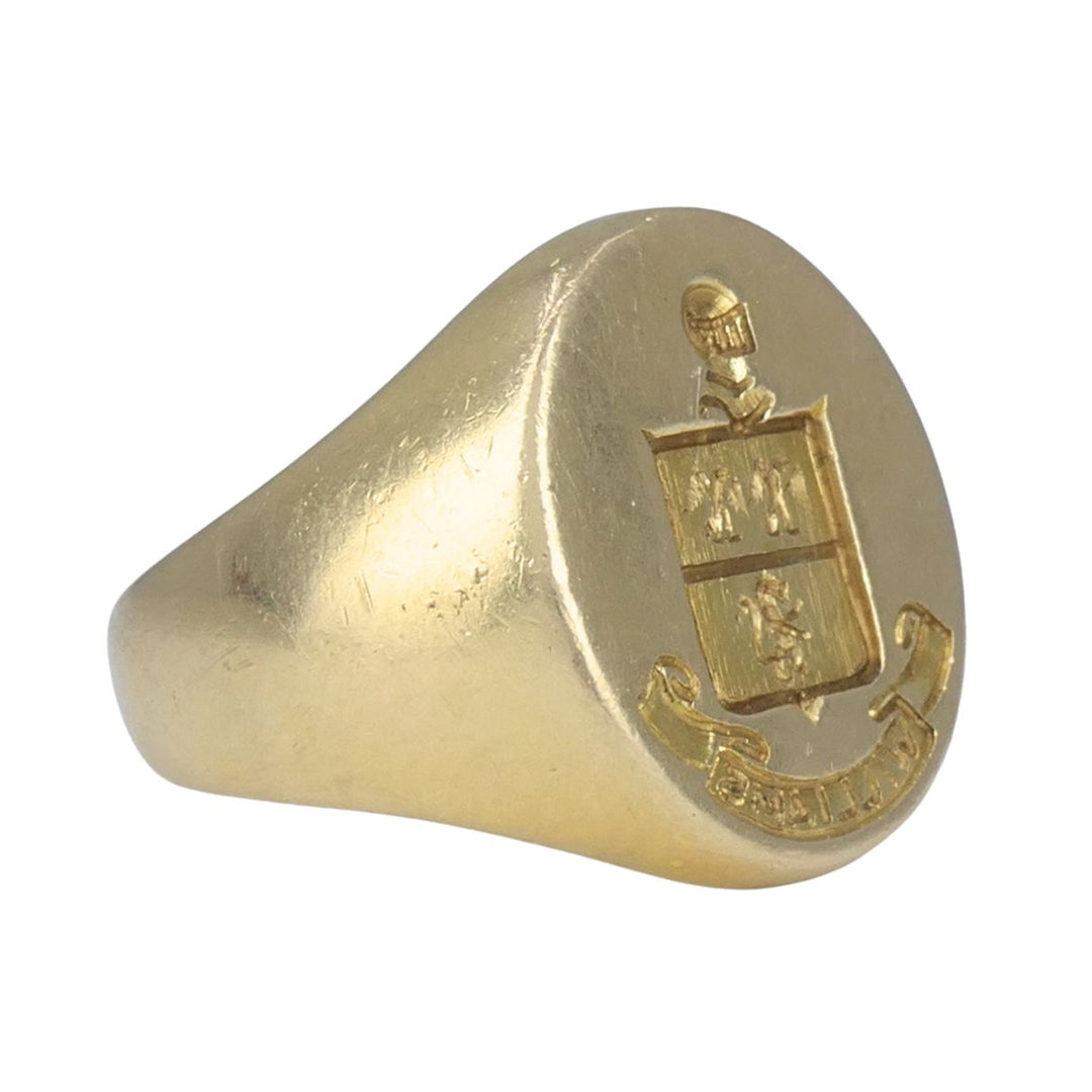 Vintage Larter & Sons 14k Yellow Gold Heraldic Coat of Arms Signet Ring 1930s