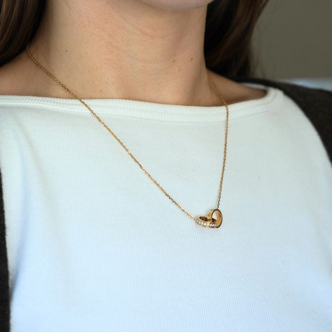 Cartier LOVE Interlocking 18k Gold Diamond Pendant Necklace