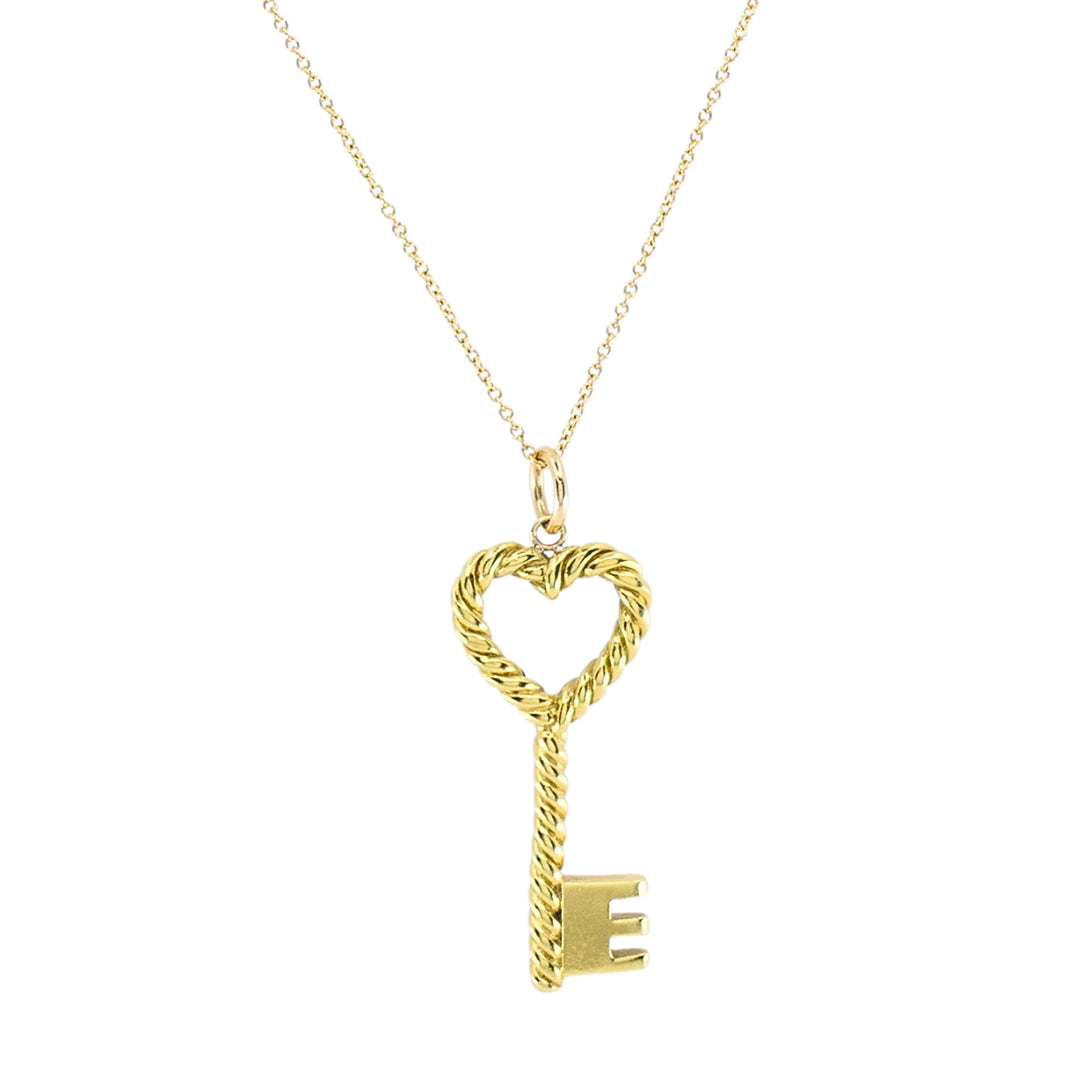 Vintage Tiffany & Co. 18k Gold Heart Key Pendant Necklace
