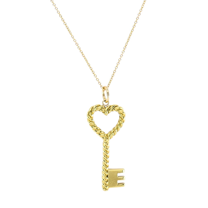 Vintage Tiffany & Co. 18k Gold Heart Key Pendant Necklace