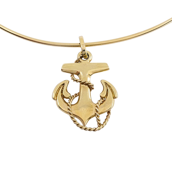 14k Gold Anchor Pendant 14k Wire Choker Necklace