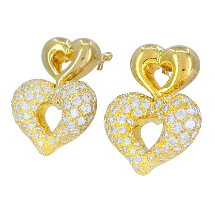 Vintage Van Cleef & Arpels 18k Gold Diamond Double Heart Earrings