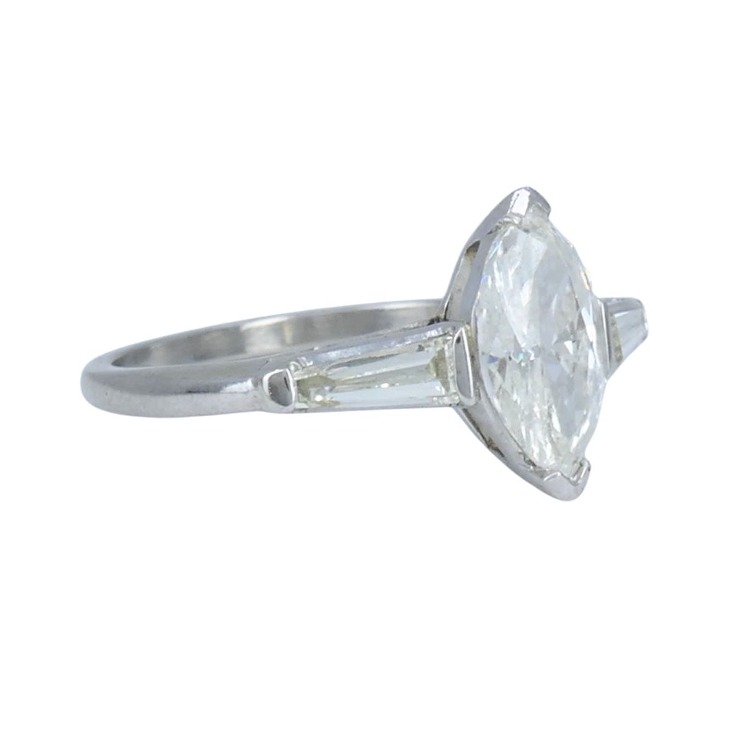 Vintage Platinum 1.07 Carat Marquise Diamond Three Stone Ring