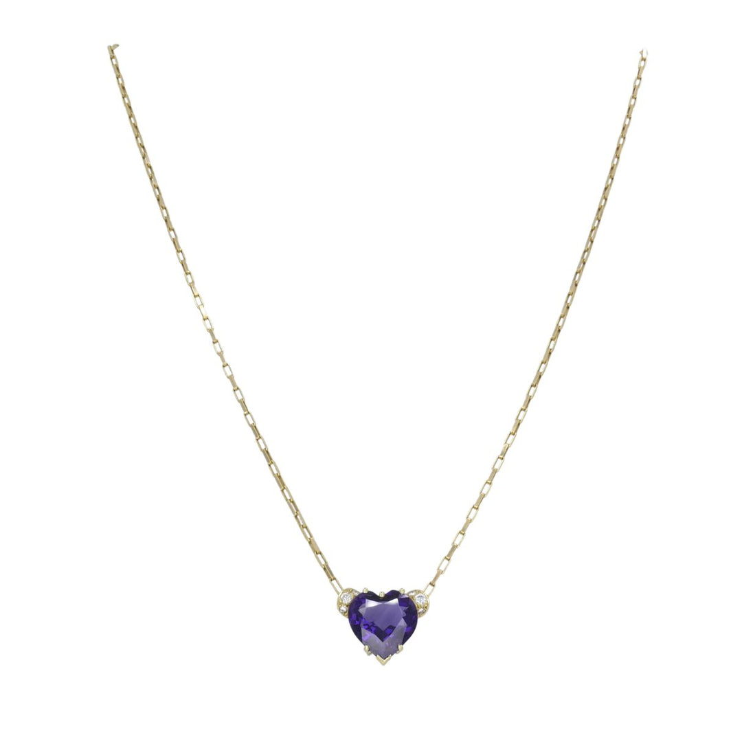 UnoAErre Italian 14k Gold Diamond Amethyst Heart Pendant Necklace