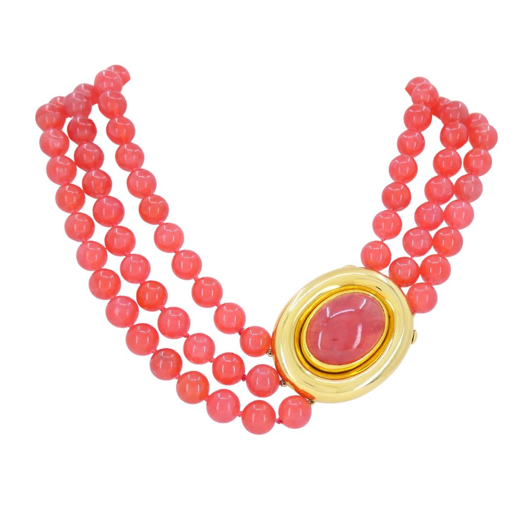 Vintage Paloma Picasso Tiffany & Co. 18k Gold Pink Rhodochrosite Beaded Necklace