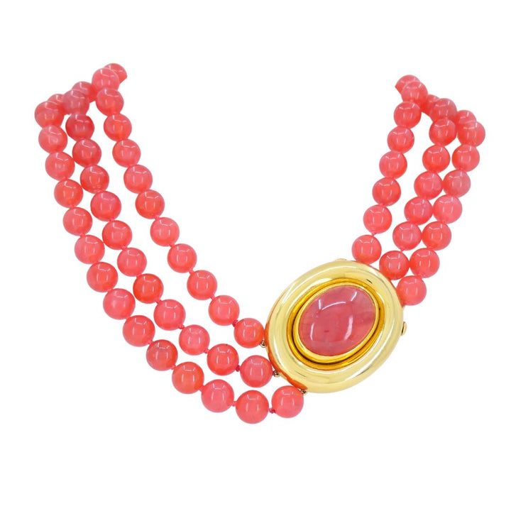 Vintage Paloma Picasso Tiffany & Co. 18k Gold Pink Rhodochrosite Beaded Necklace