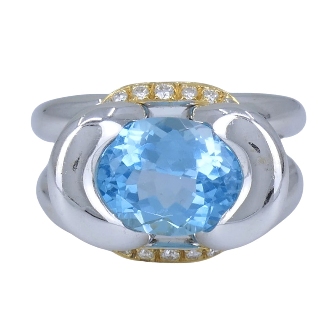 Vintage Marina B 18k White & Yellow Gold Aquamarine Diamond Ring