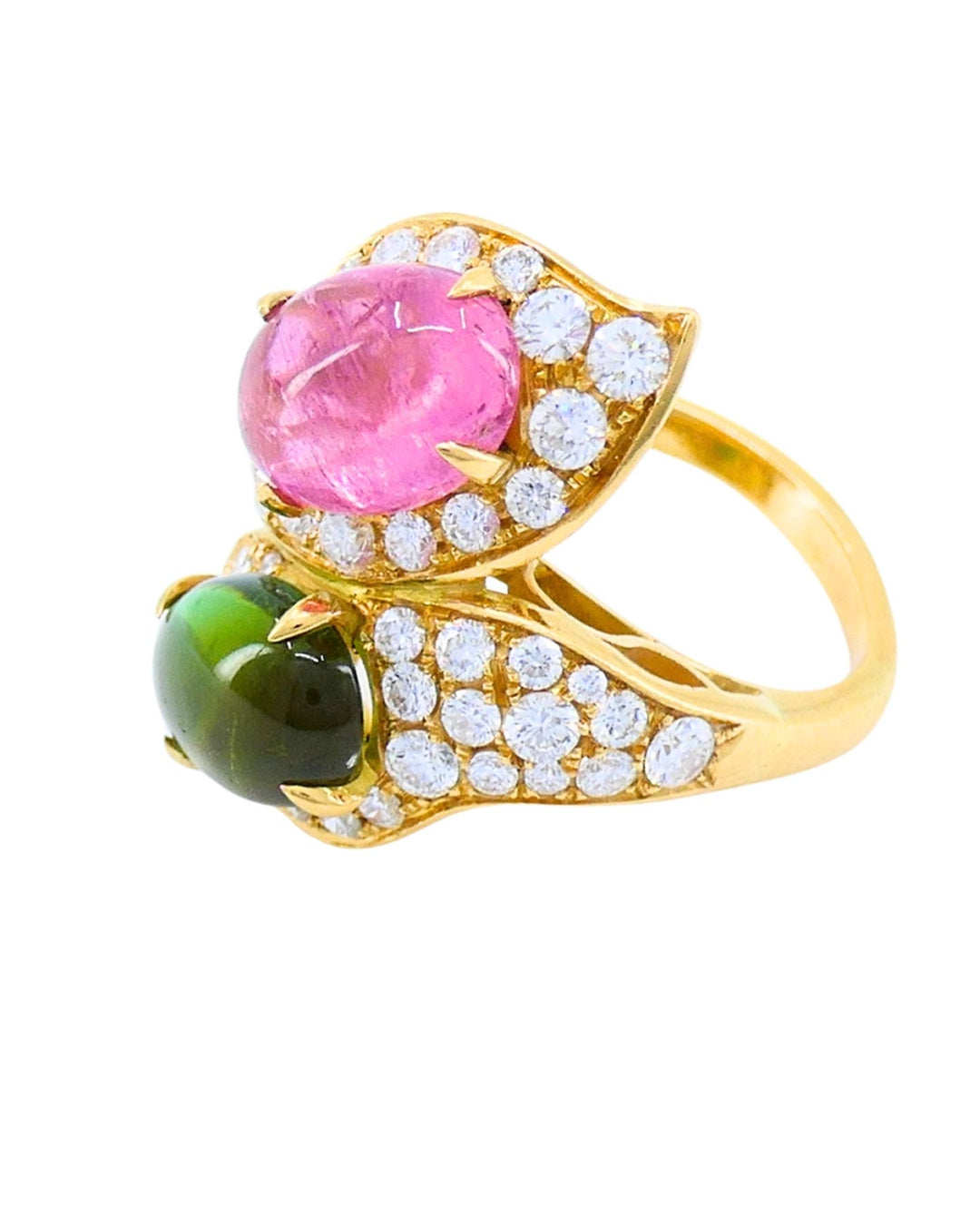Bvlgari Vintage Bulgari Bypass Ring 18k Gold Diamond Cabochon Gemstones